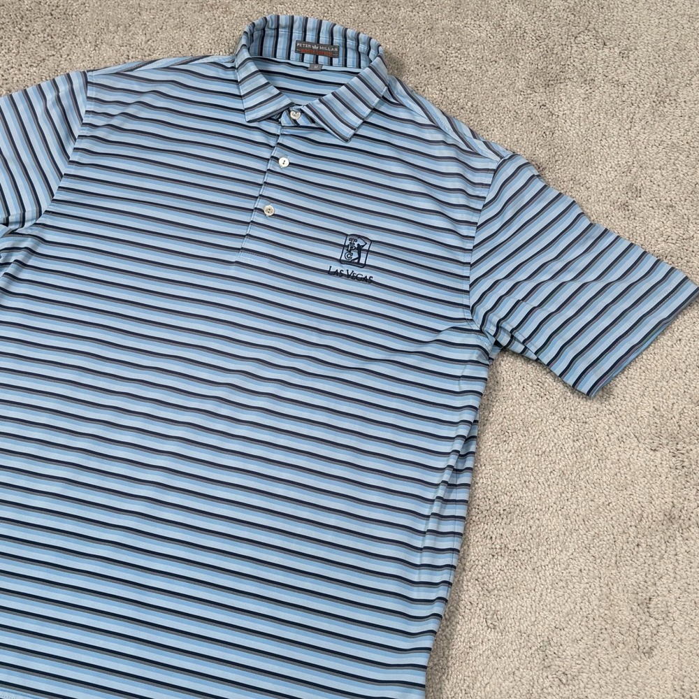 Peter Millar Summer Comfort Polo Shirt Mens Medium Blue Striped TPC Las Vegas